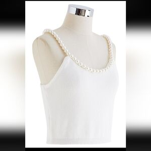 NWT one size cream color tank top with faux pearl straps